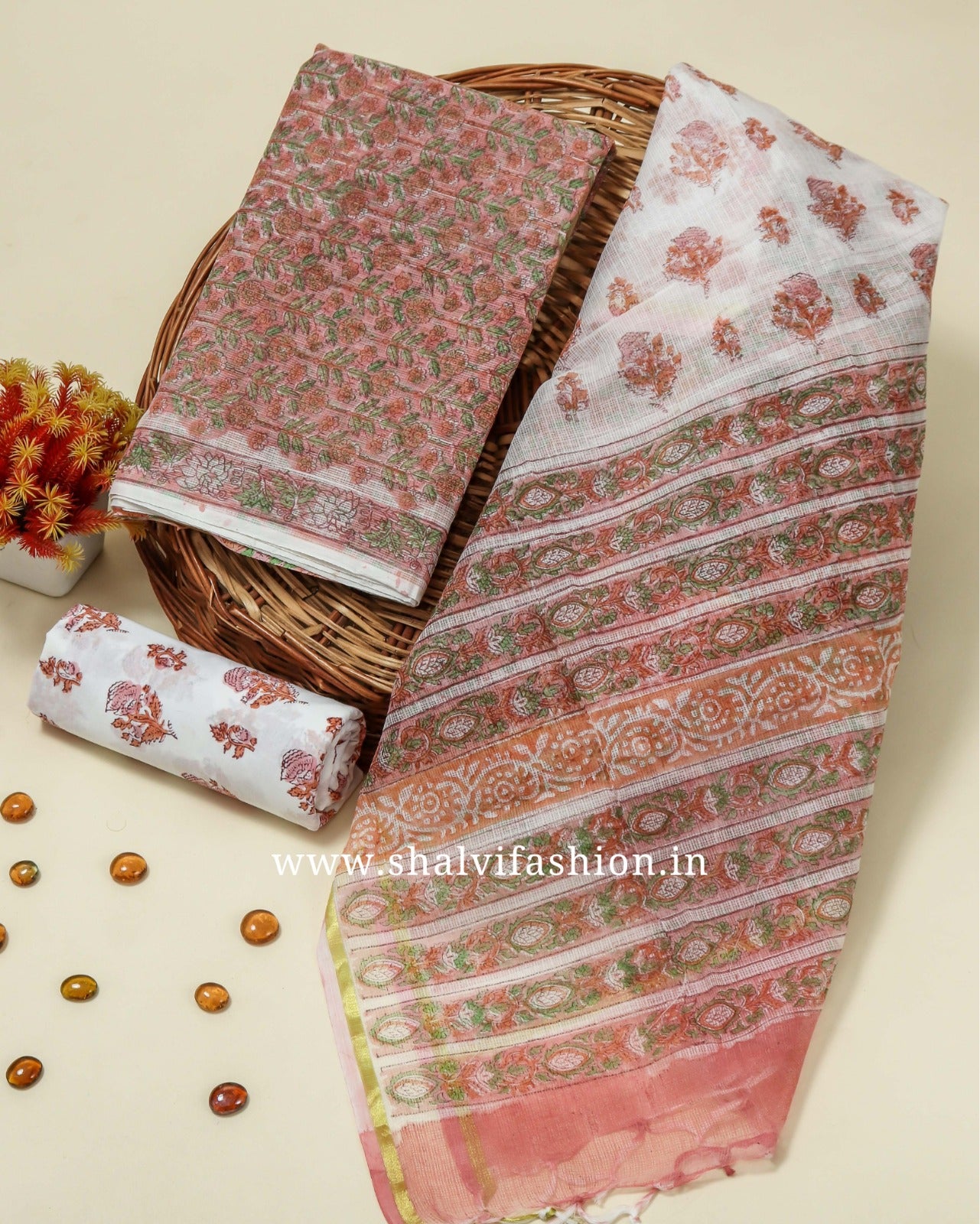 Shop unstitched block print kota doria suits (3KD123)