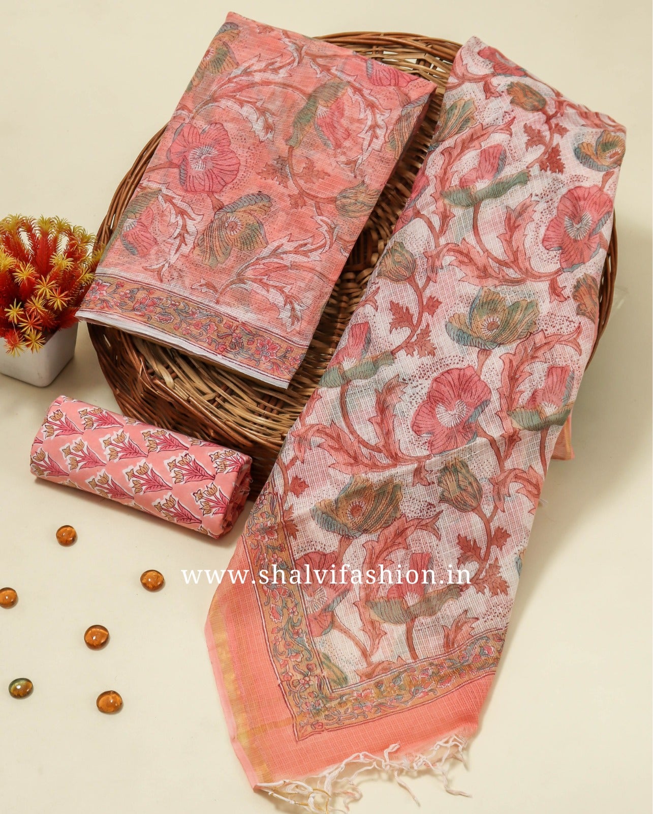 Shop unstitched block print kota doria suits online (3KD128)