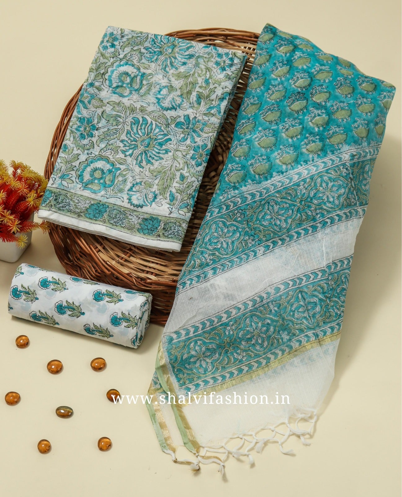 Shop unstitched block print kota doria suits online (3KD130)