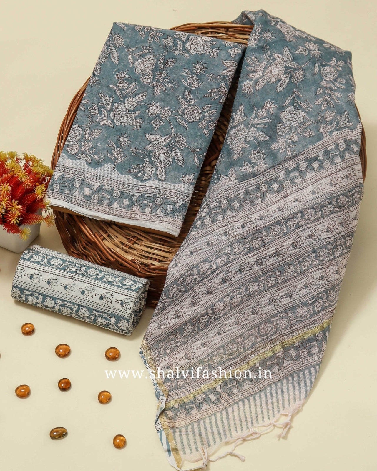 Shop block printed kota doria suits in jaipur (3KD132)