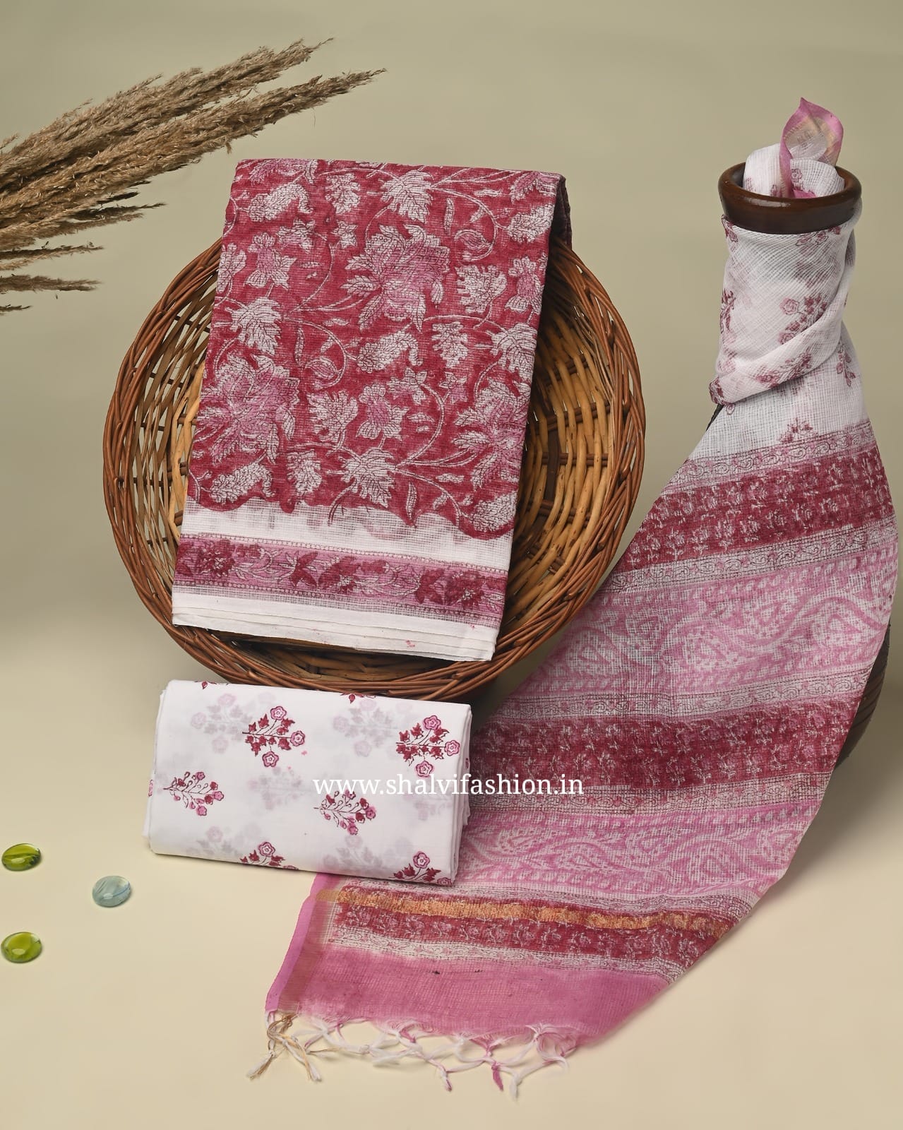 Shop unstitched sanganeri print kota doria suits (3KD149)