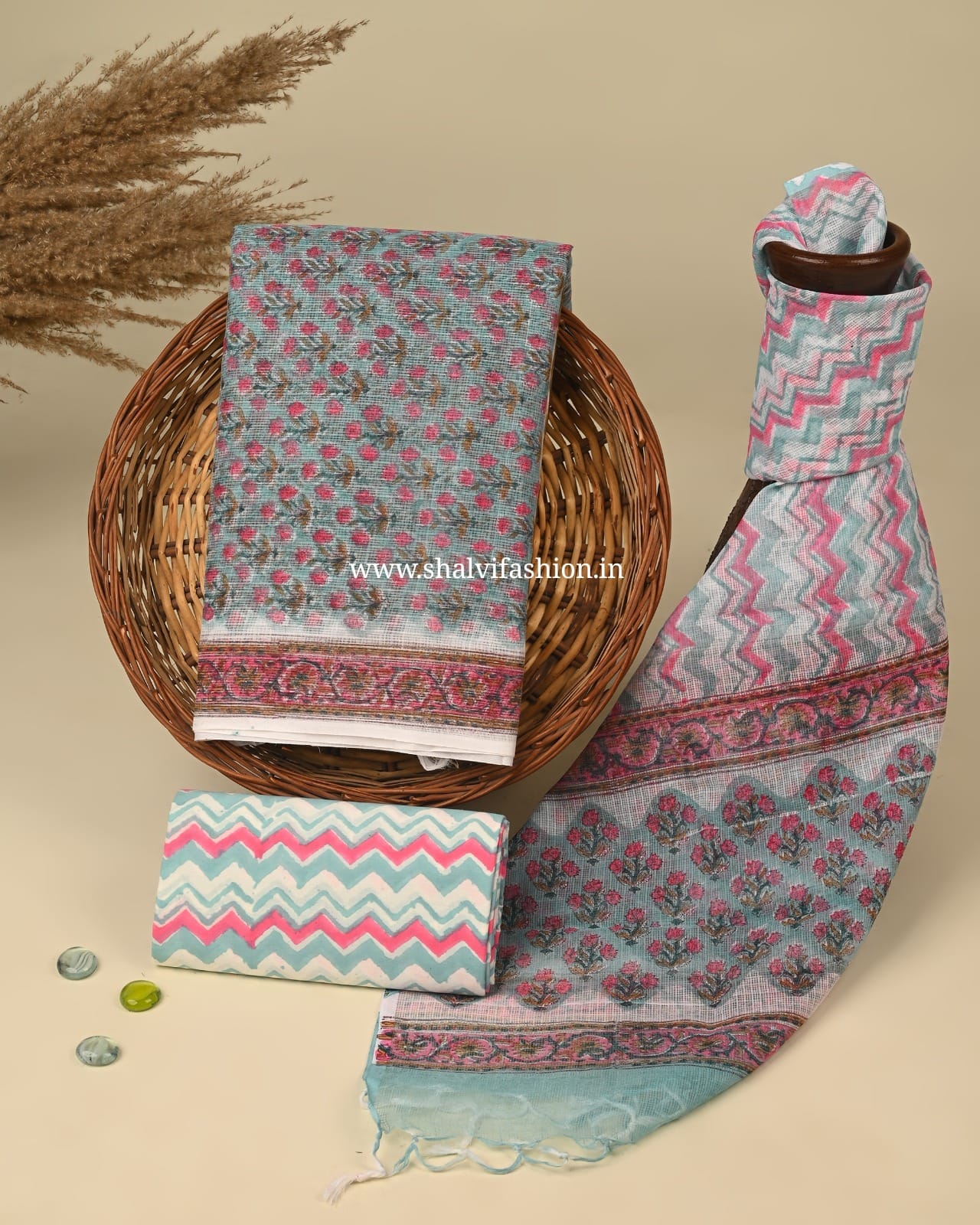 Shop hand block printed kota doria suits online (3KD171)