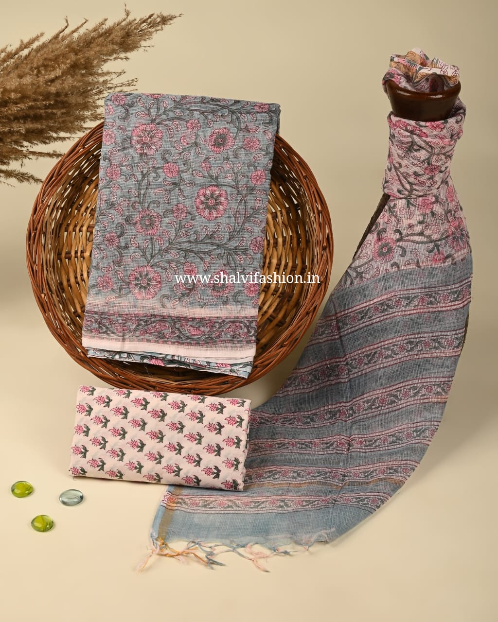 Shop unstitched block print kota doria suits (3KD180)
