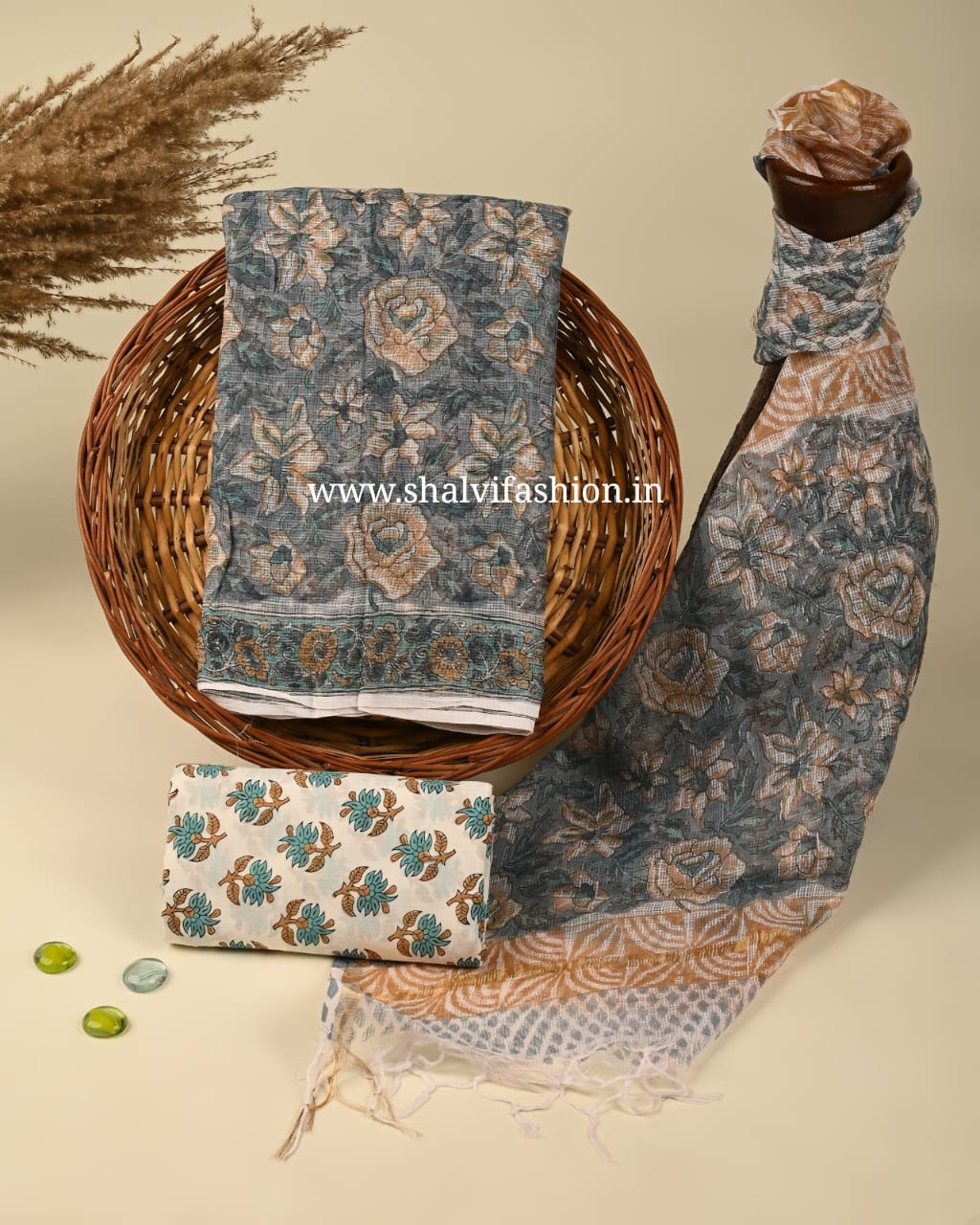 Shop block printed kota doria suits online shopping (3KD193)