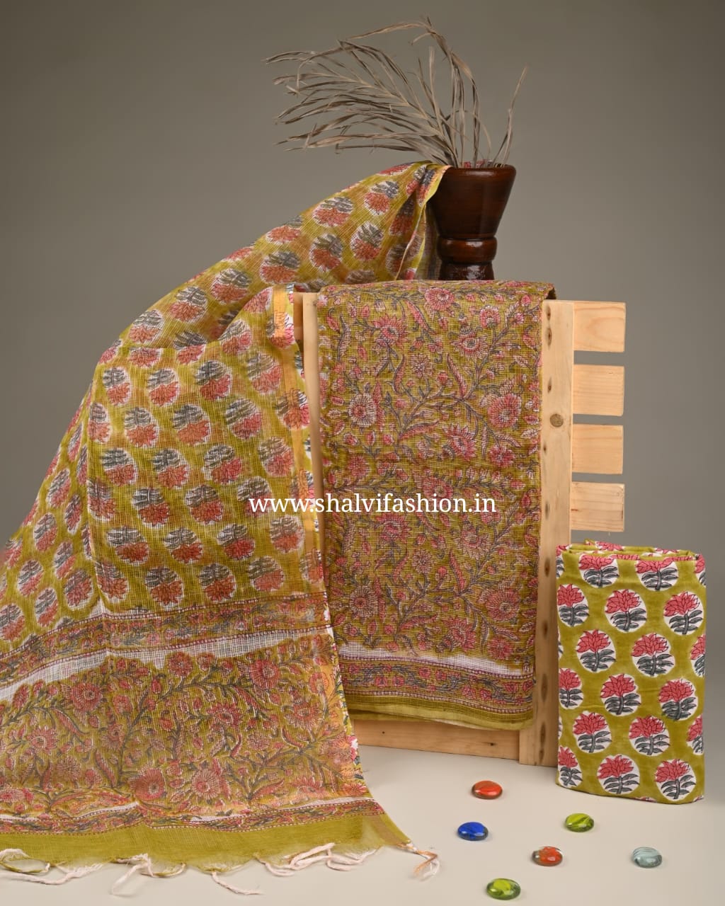 Shop hand block print kota doria suits in jaipur (3KD198)