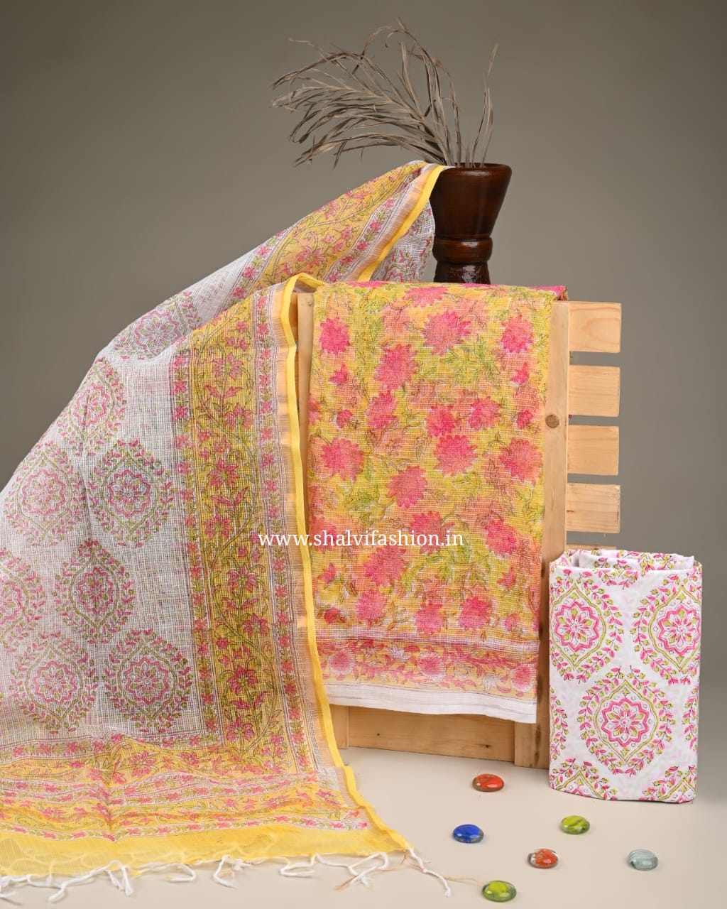Shop block printed kota doria suits online shopping (3KD199)