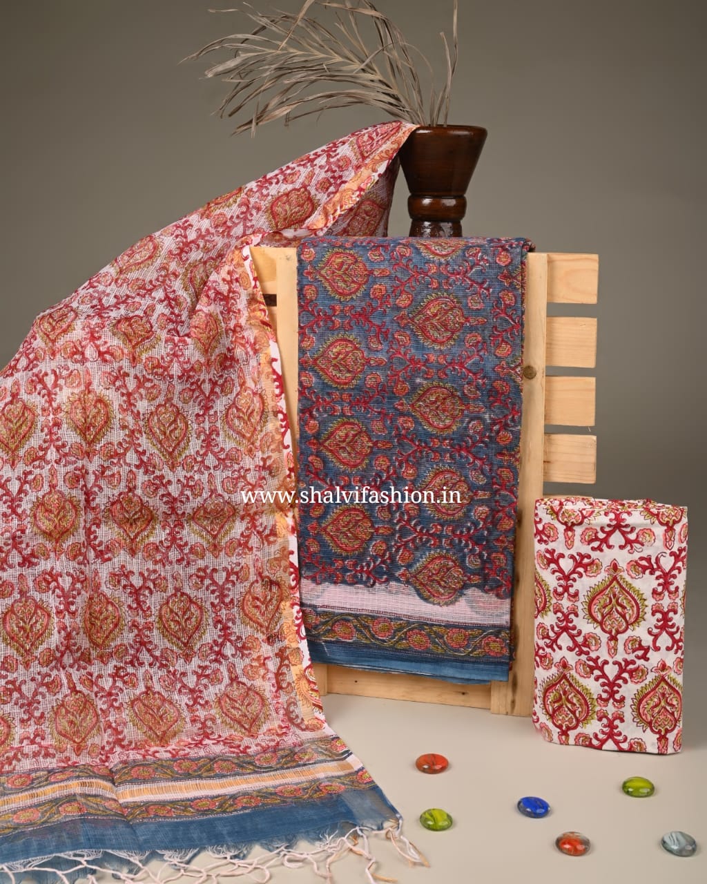 Shop block printed kota doria suits online shopping (3KD215)