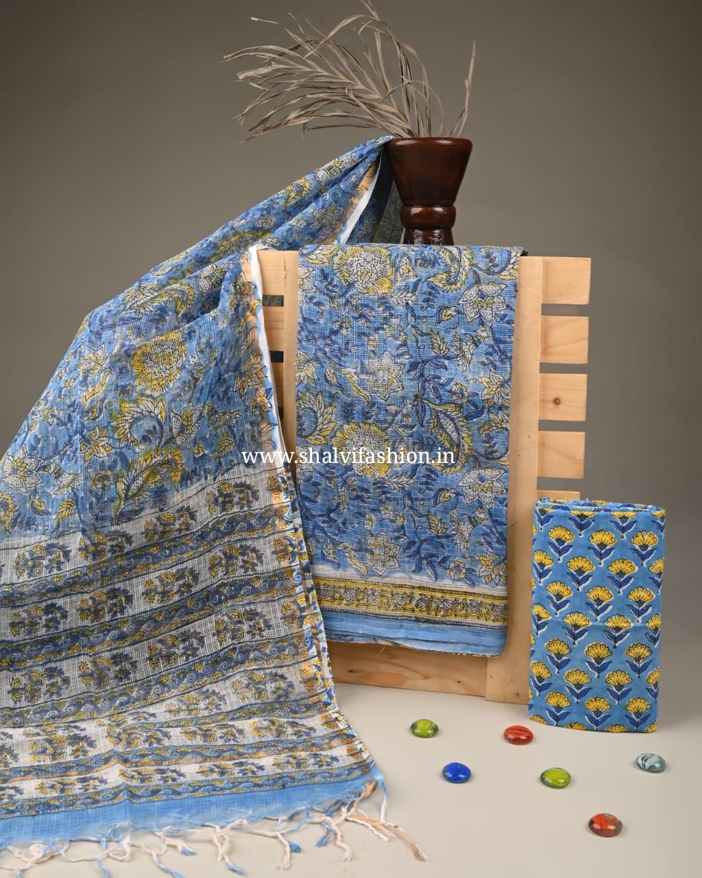 Shop hand block print kota doria suit set (3KD225)