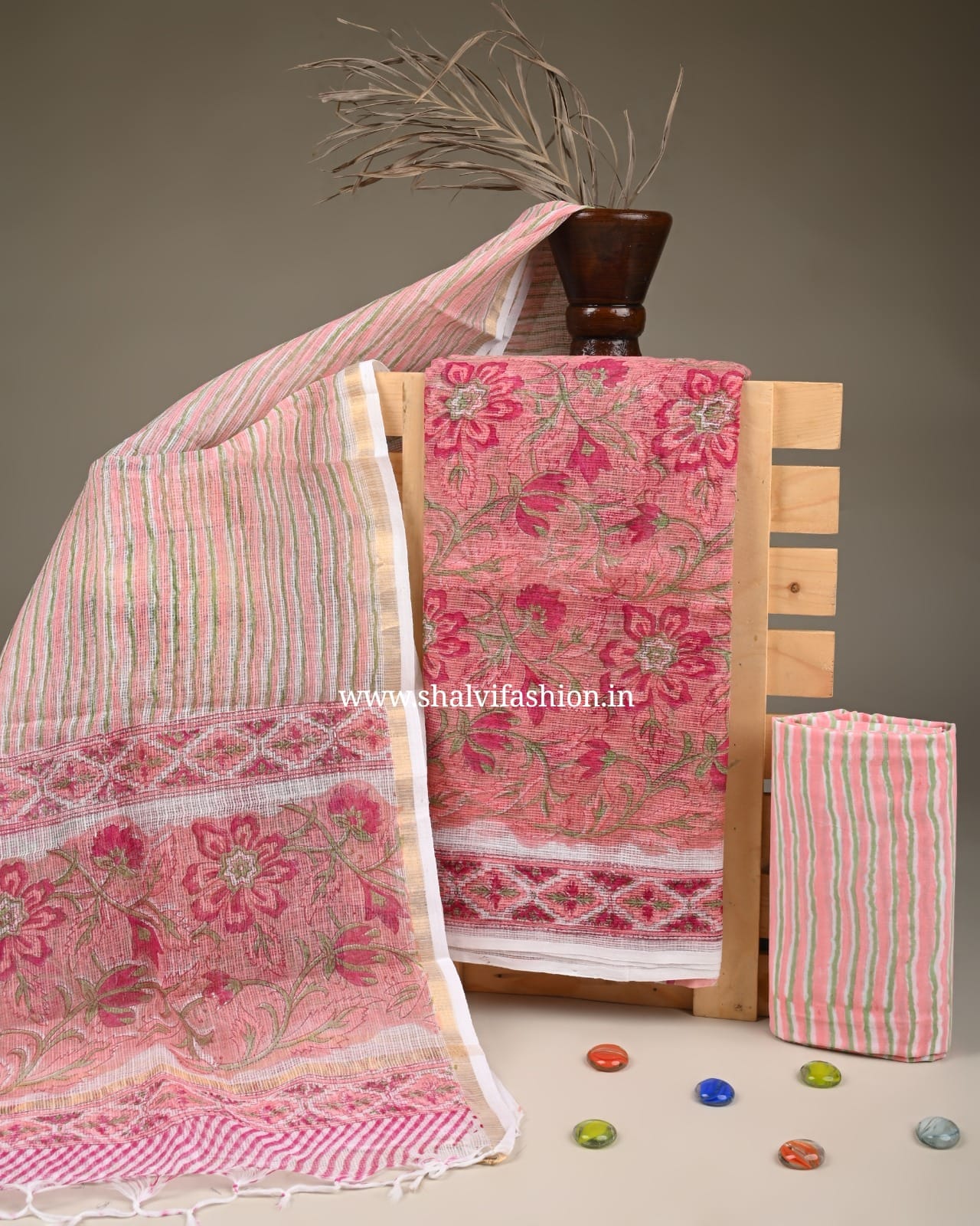Shop block printed kota doria suits online shopping (3KD232)