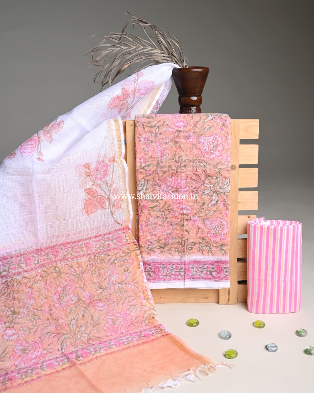 Shop block printed kota doria suits online shopping (3KD278)