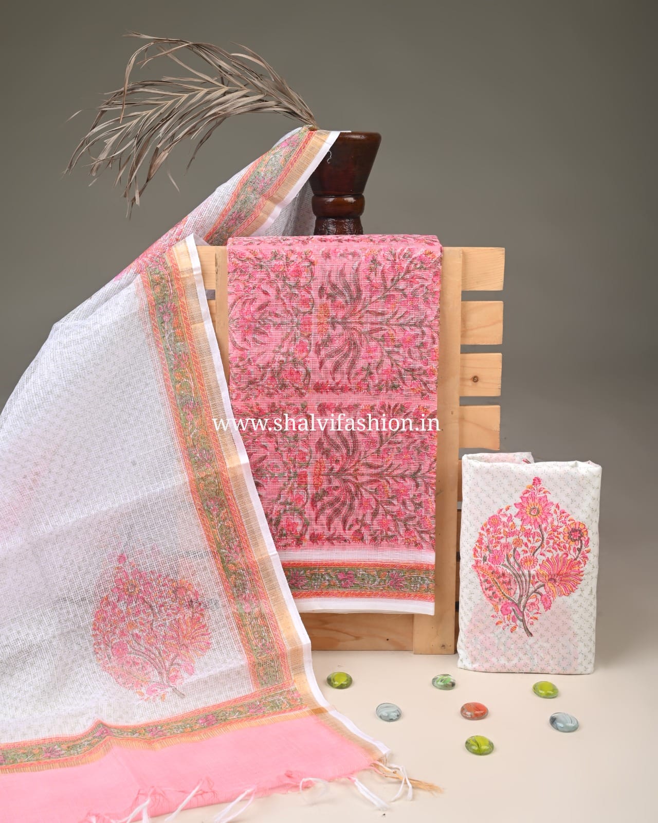 Shop block printed kota doria suits online shopping (3KD285)