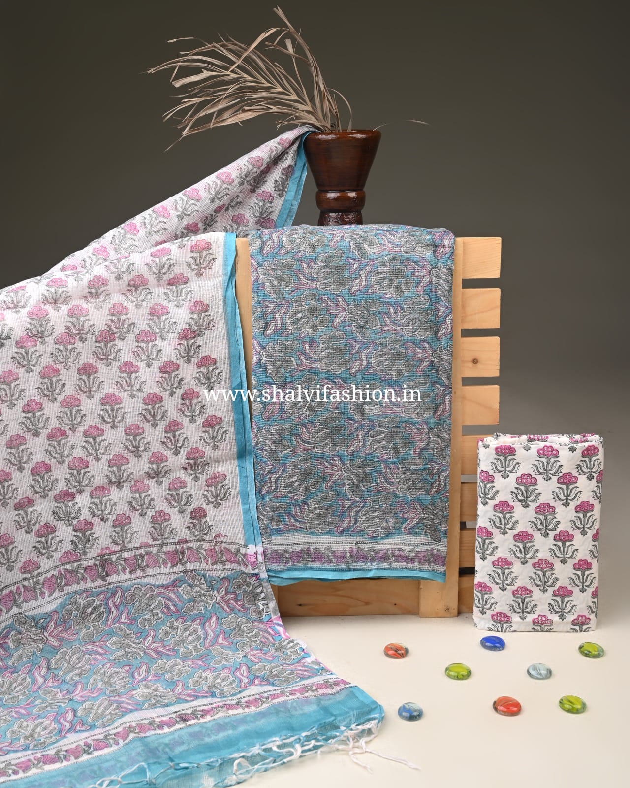 Shop hand block printed kota doria suits online shopping (3KD327)