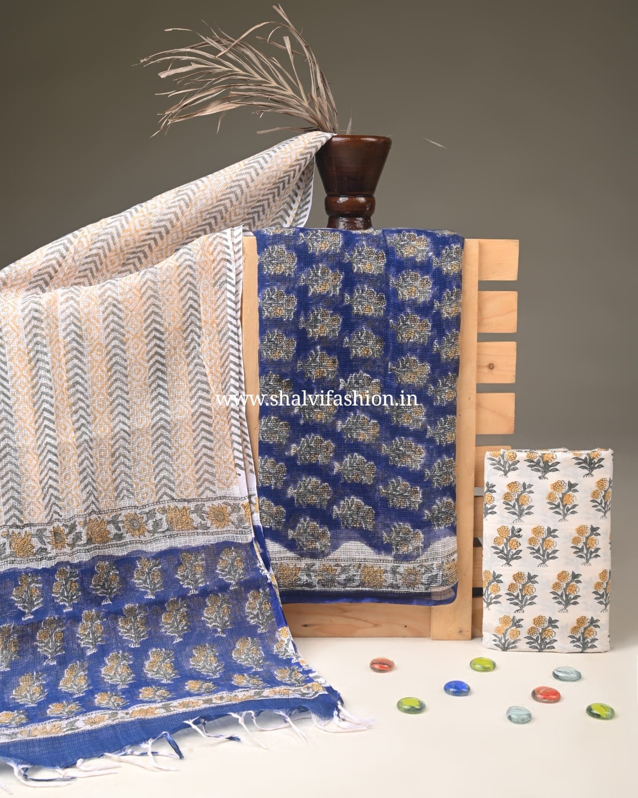 Shop unstitched hand block print kota doria suits (3KD341)