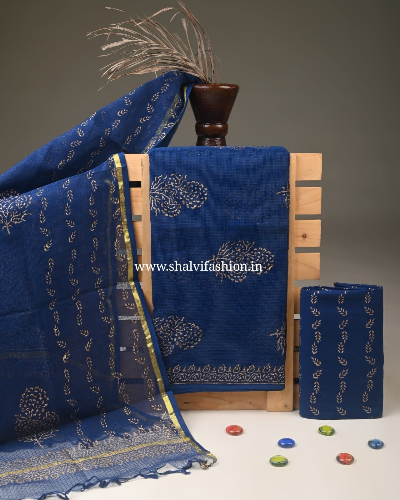 Shop unstitched block print kota doria suits in jaipur (3KD367)