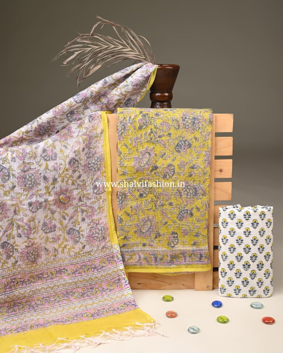 Shop block printed kota doria suits online (3KD378)