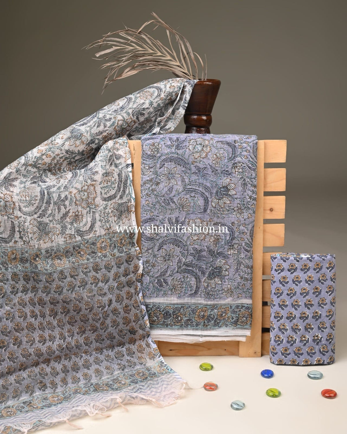 Shop block printed kota doria suits online (3KD384)