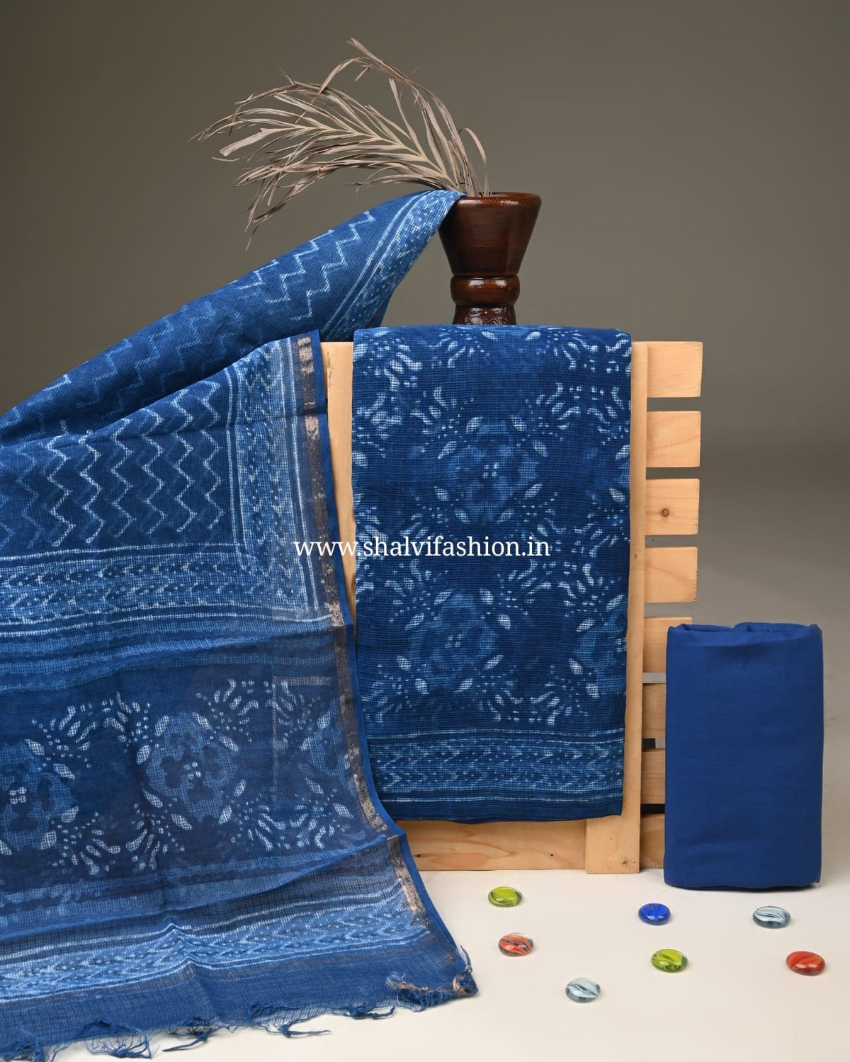 Elegant Hand Block Print Kota Doria Suit Set (3KD389)