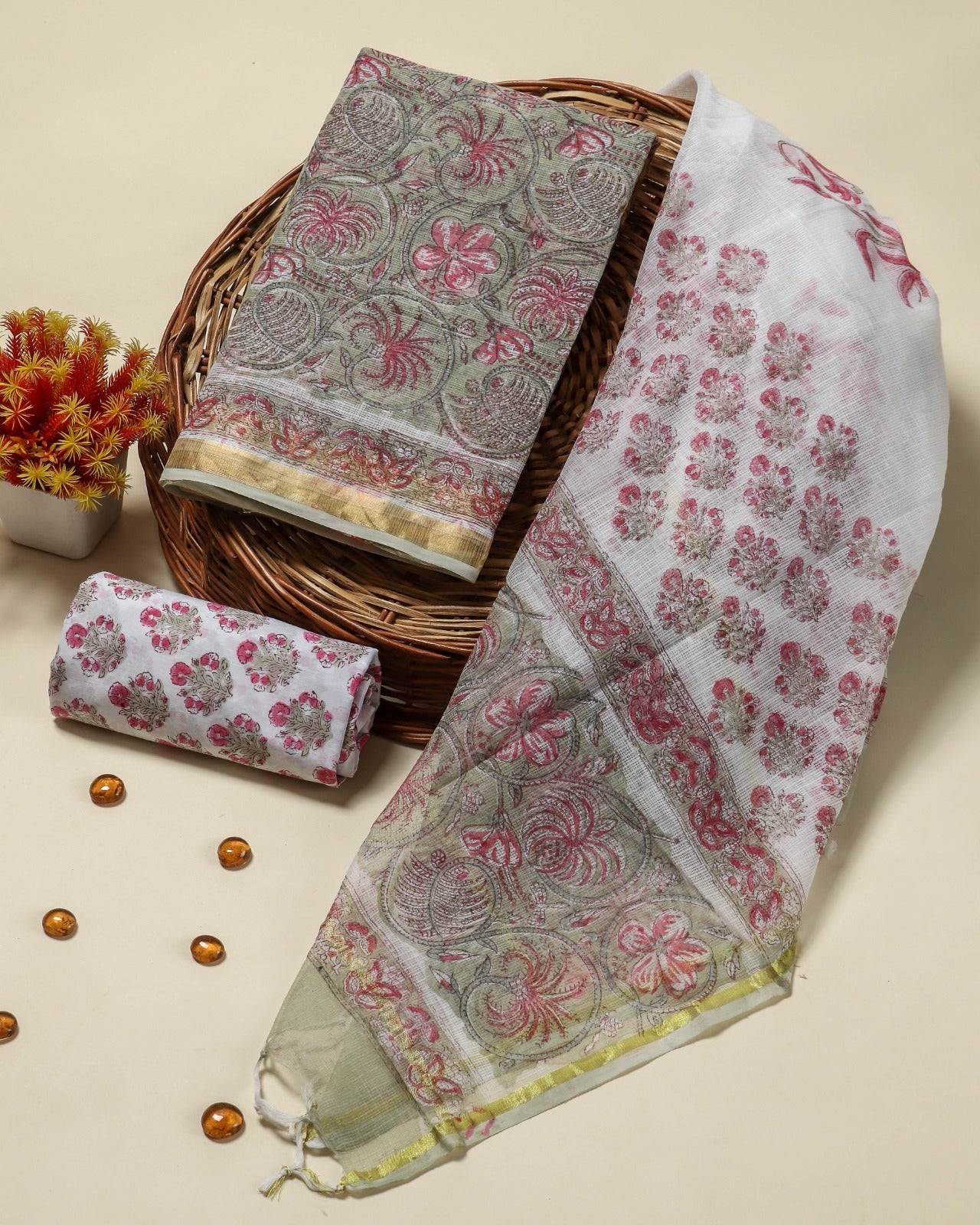 Shop hand block print kota doria suit sets (3KD44)