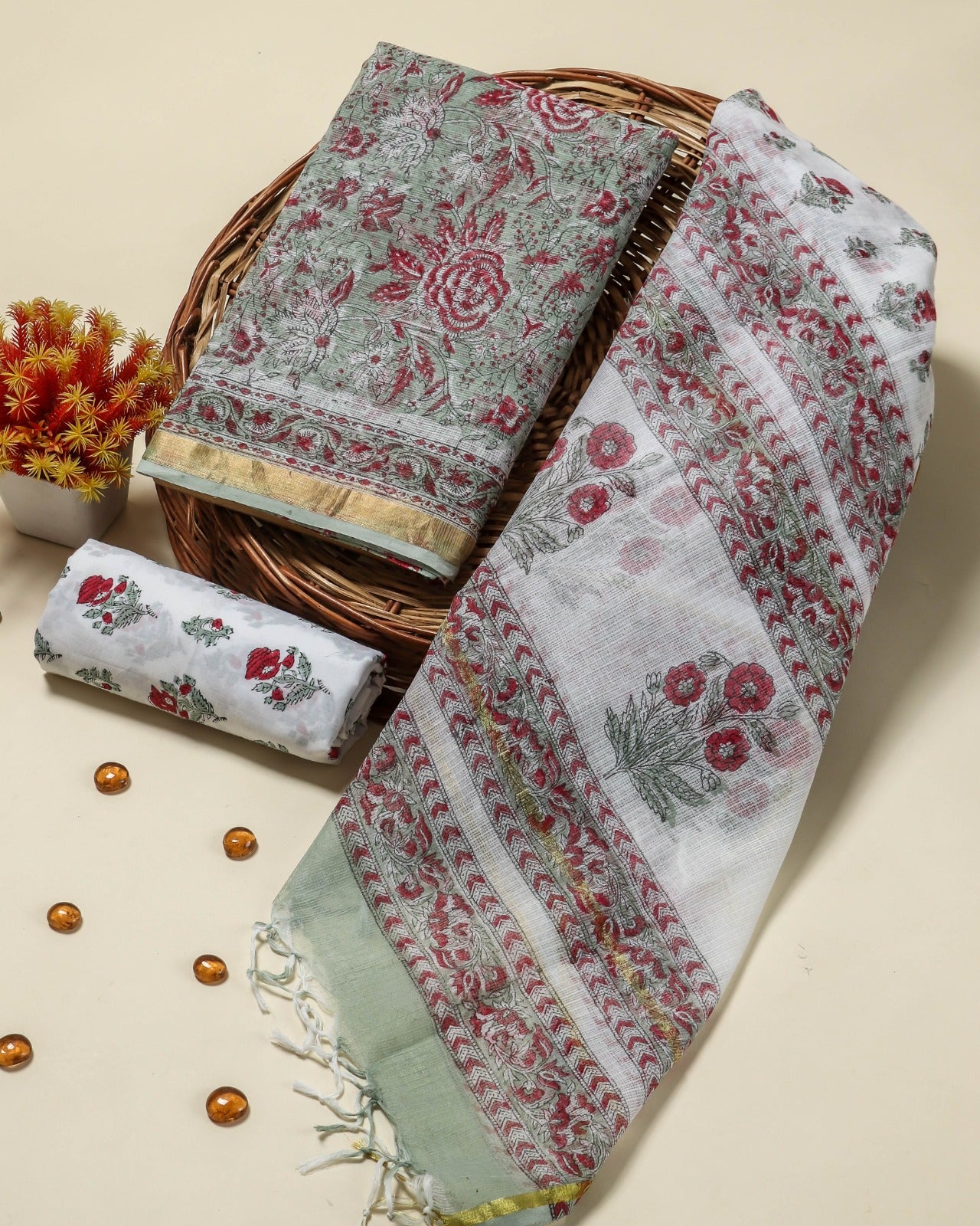 Shop hand block print kota doria suit sets online (3KD63)