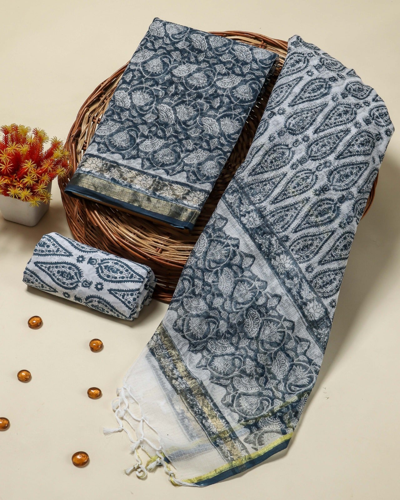 Shop hand block print kota doria suits online (3KD67)