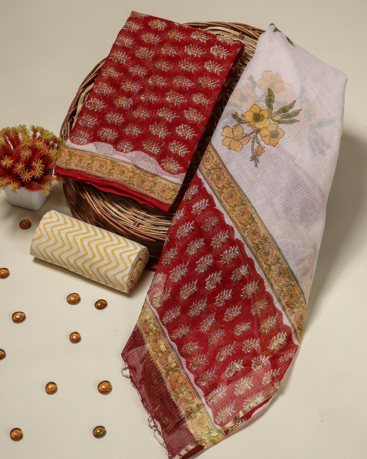 Shop unstitched jaipuri print kota doria suits (3KD75)