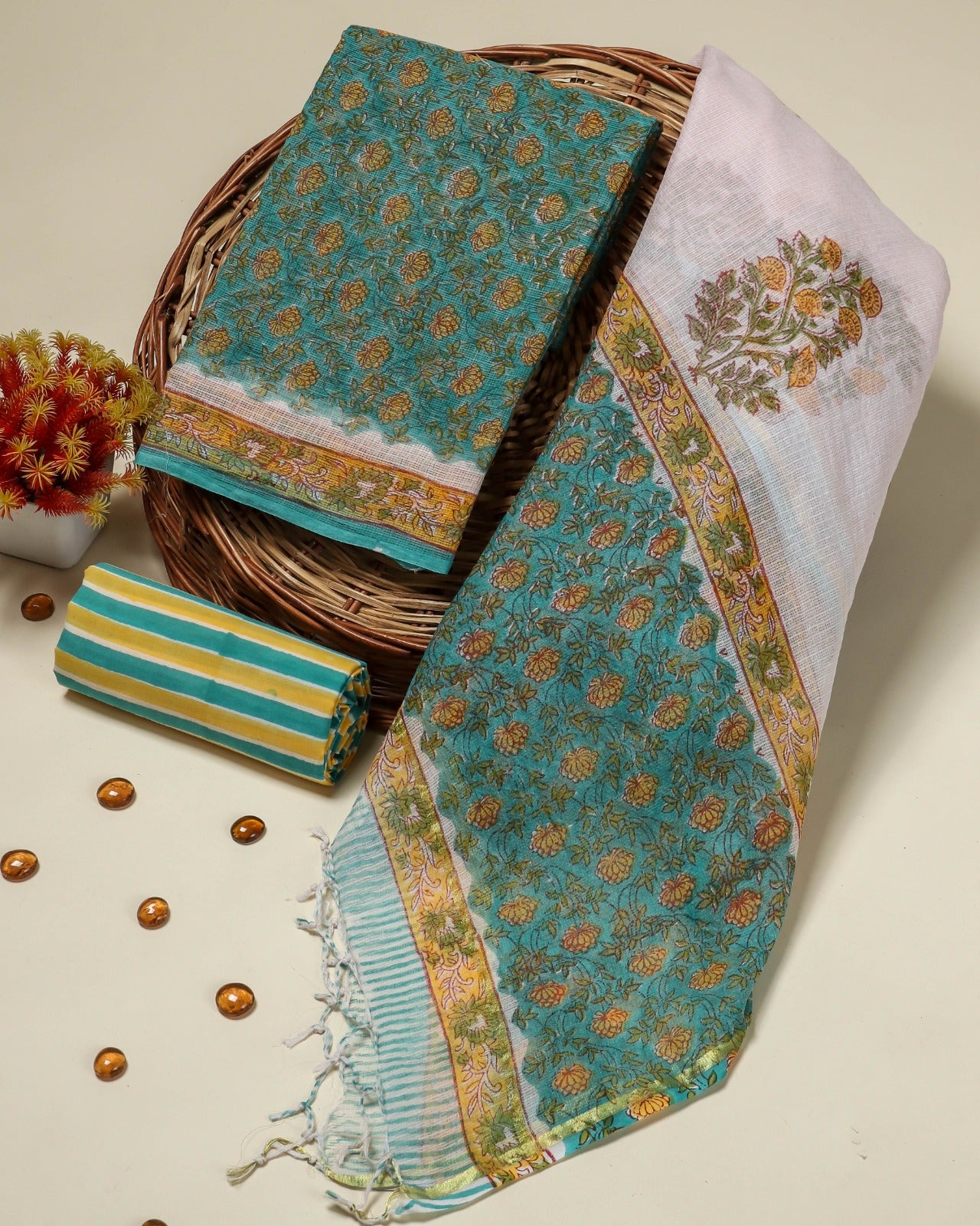 Shop hand block print kota doria suits online (3KD76)