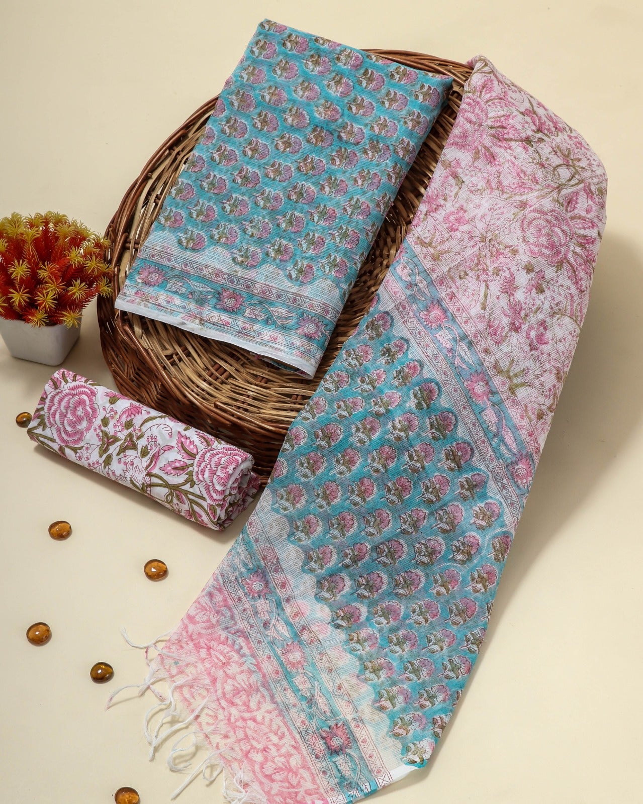 Shop hand block print kota doria suits online shopping (3KD81)