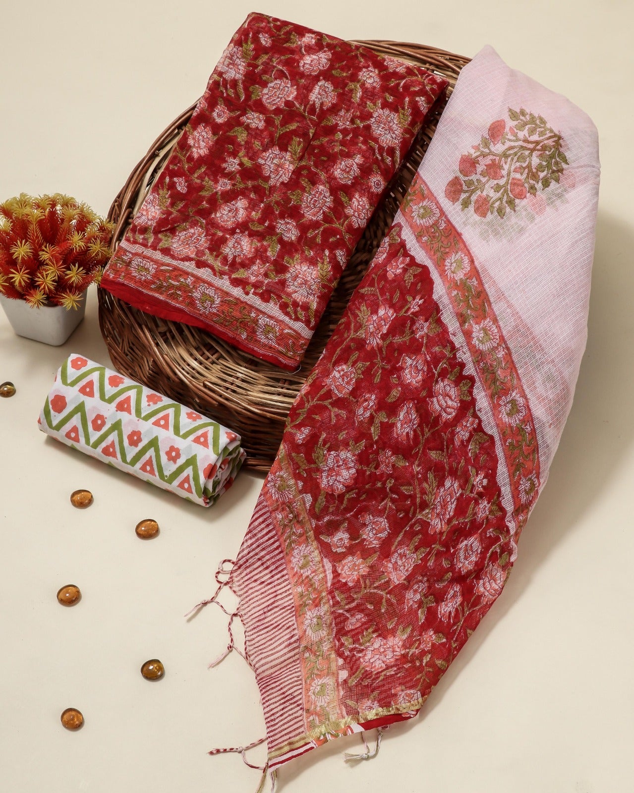 Shop unstitched block print kota doria suits in jaipur (3KD85)