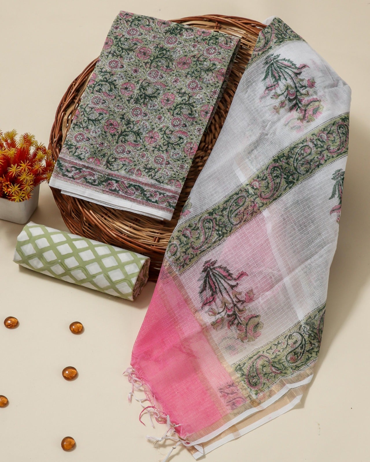 Shop hand block printed kota doria suits in jaipur (3KD88)