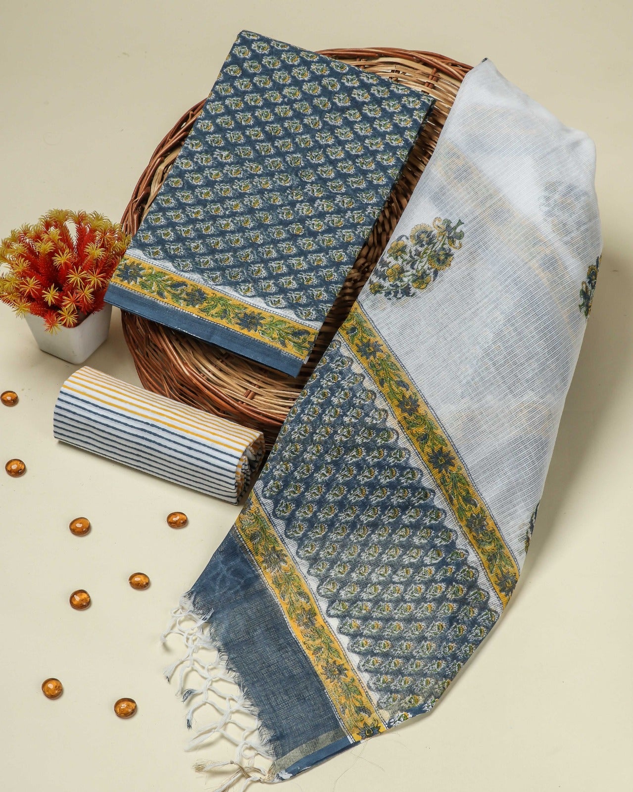 Shop hand block print kota doria suits online (3KD90)