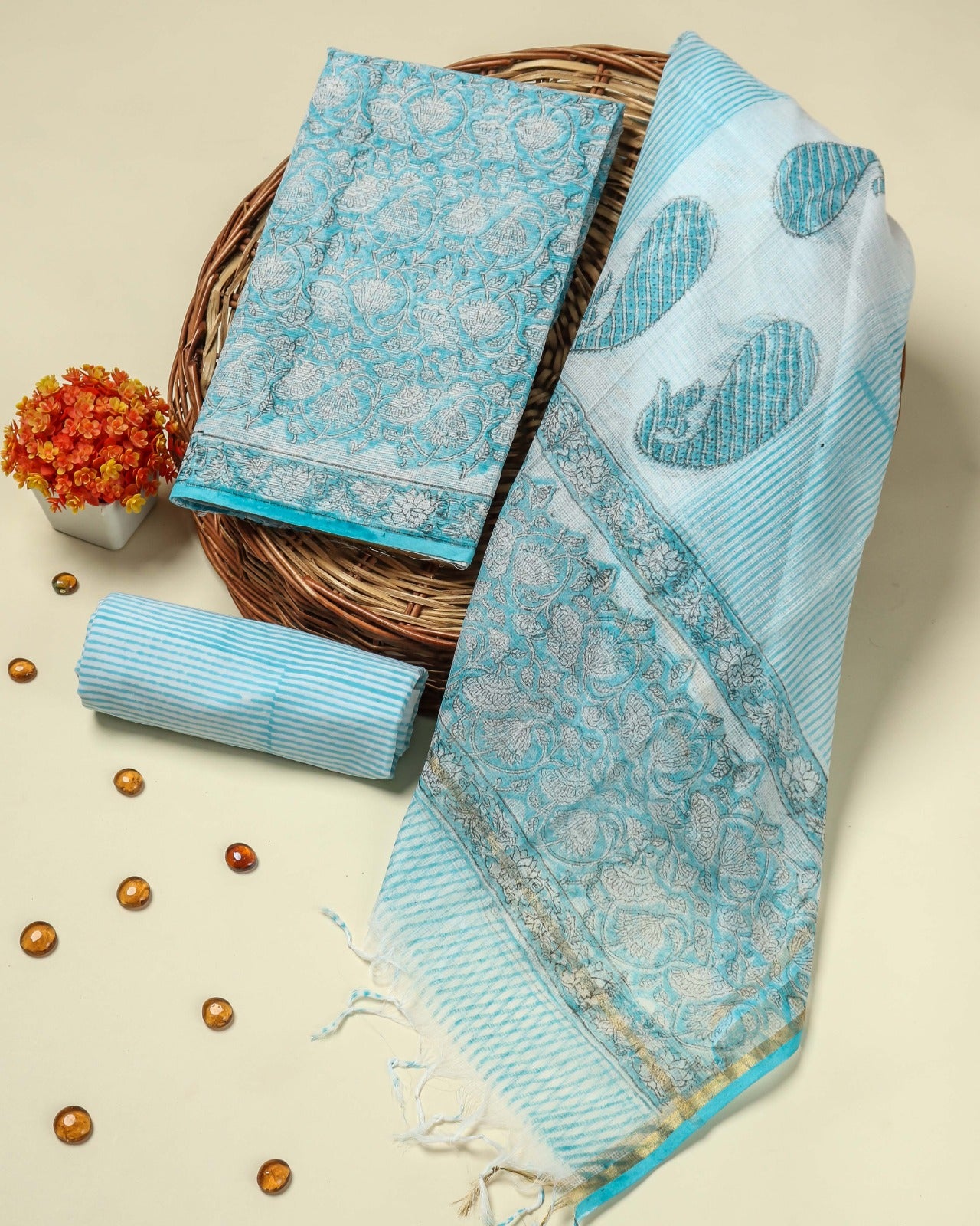 Shop unstitched block print kota doria suits (3KD92)