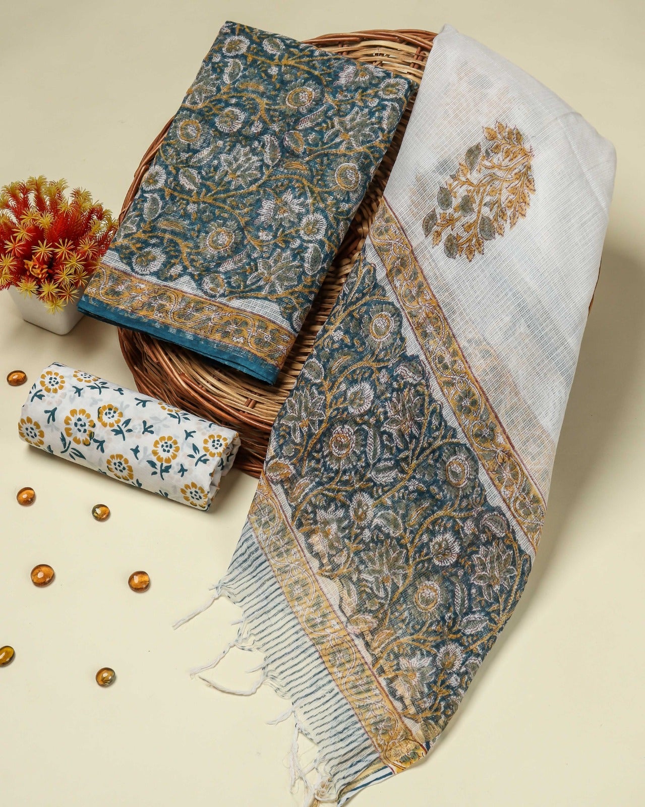 Shop hand block print kota doria suit sets online (3KD93)