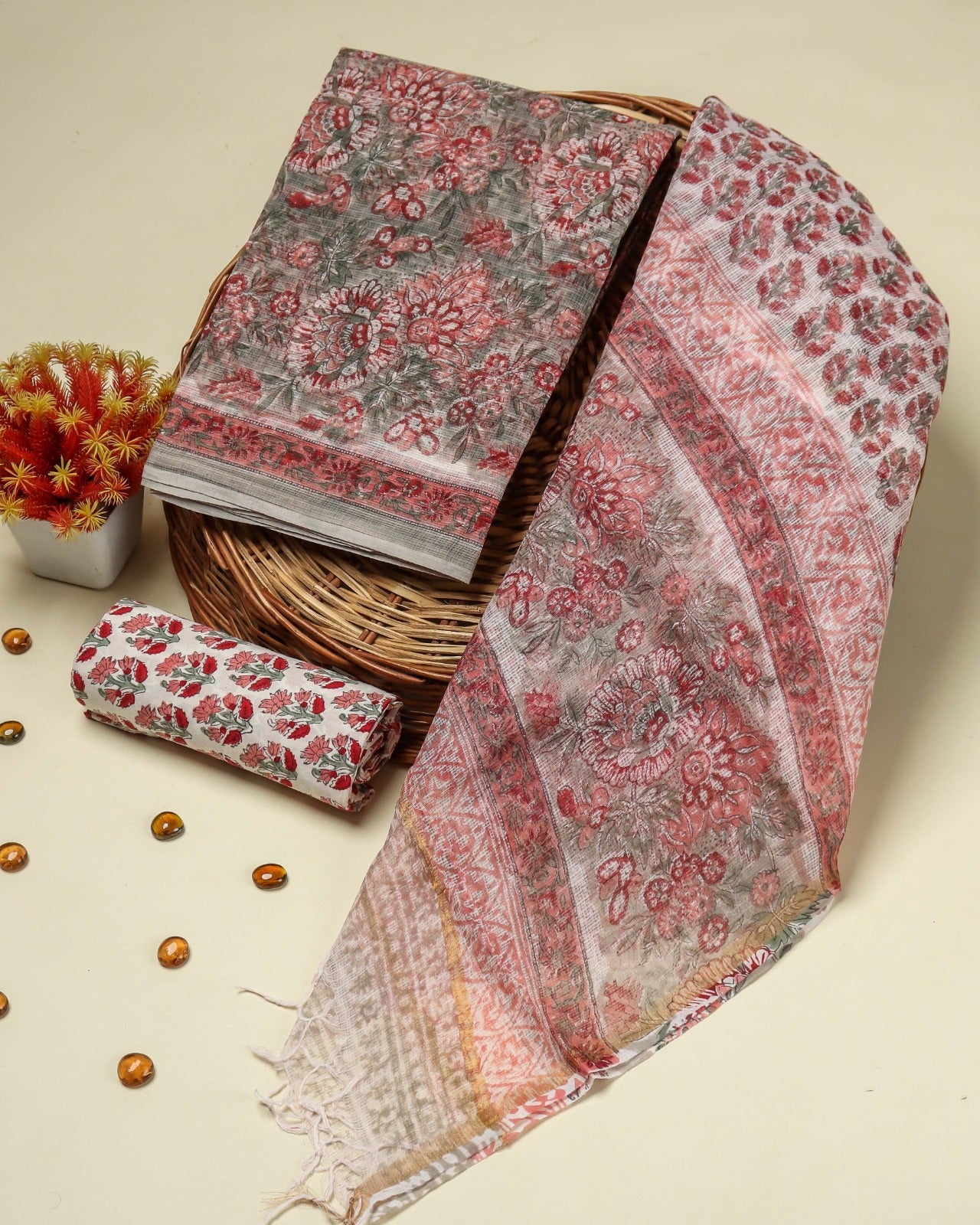 Shop unstitched block print kota doria suits (3KD94)