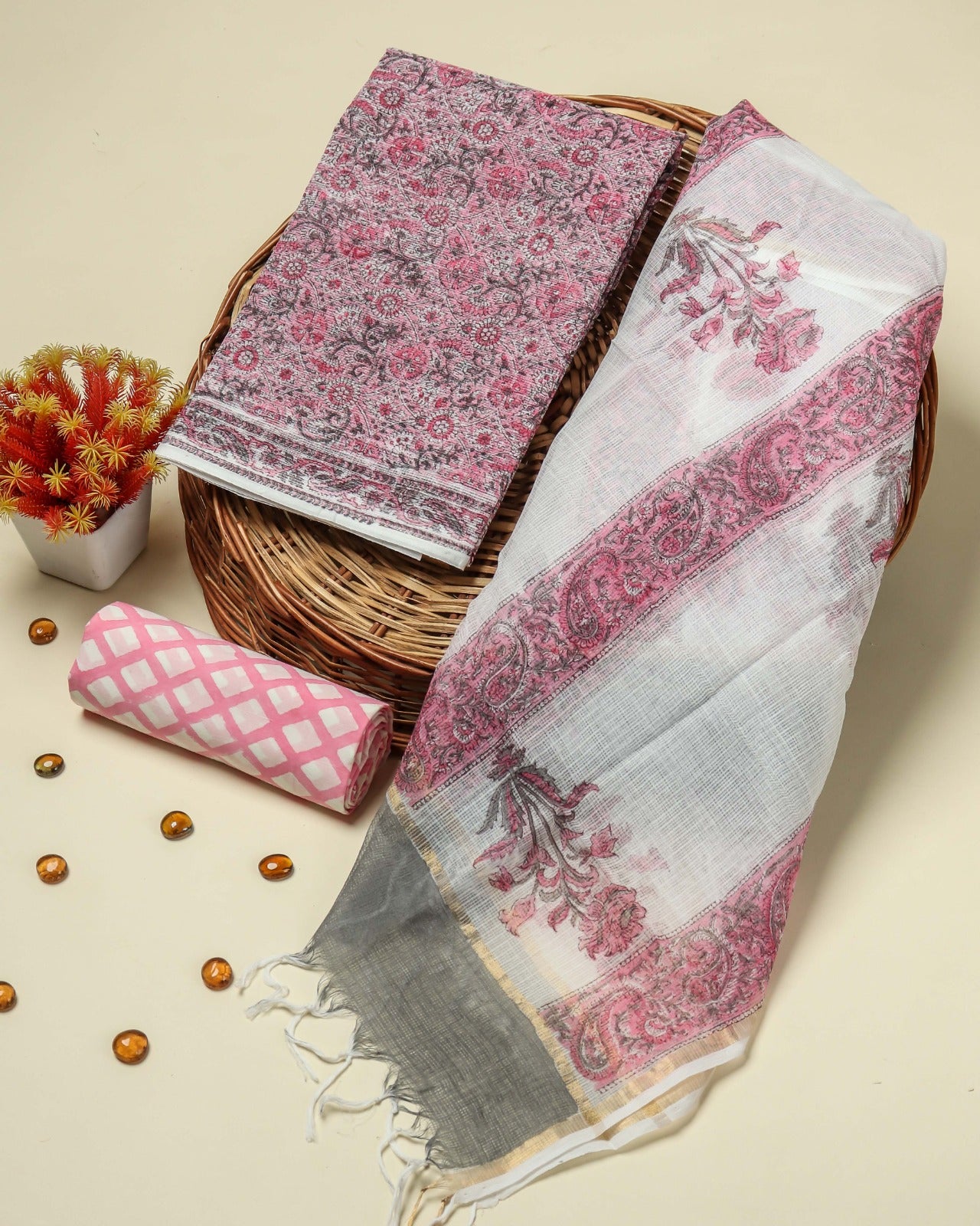Shop pink block print kota doria suits online (3KD99)