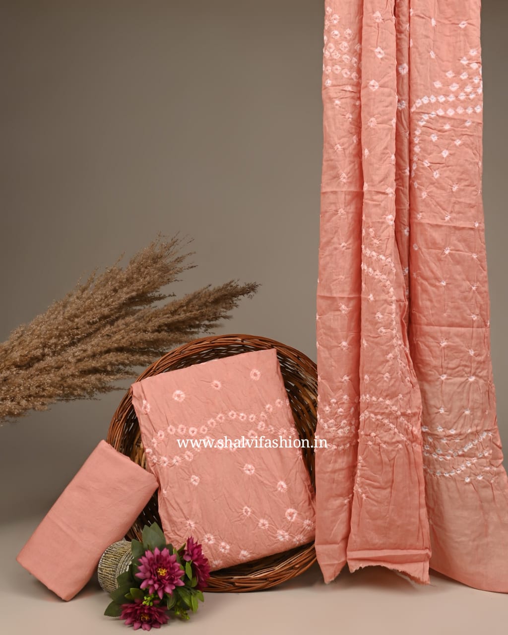 Shop unstitched bandhani print cotton suits (BAS45)