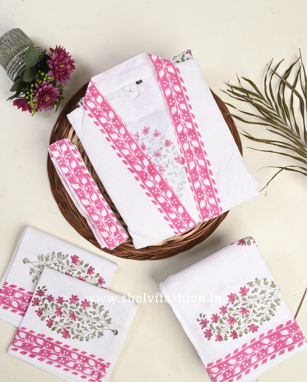 Shop hand block print waffle cotton bath linen sets in jaipur (BLS10)