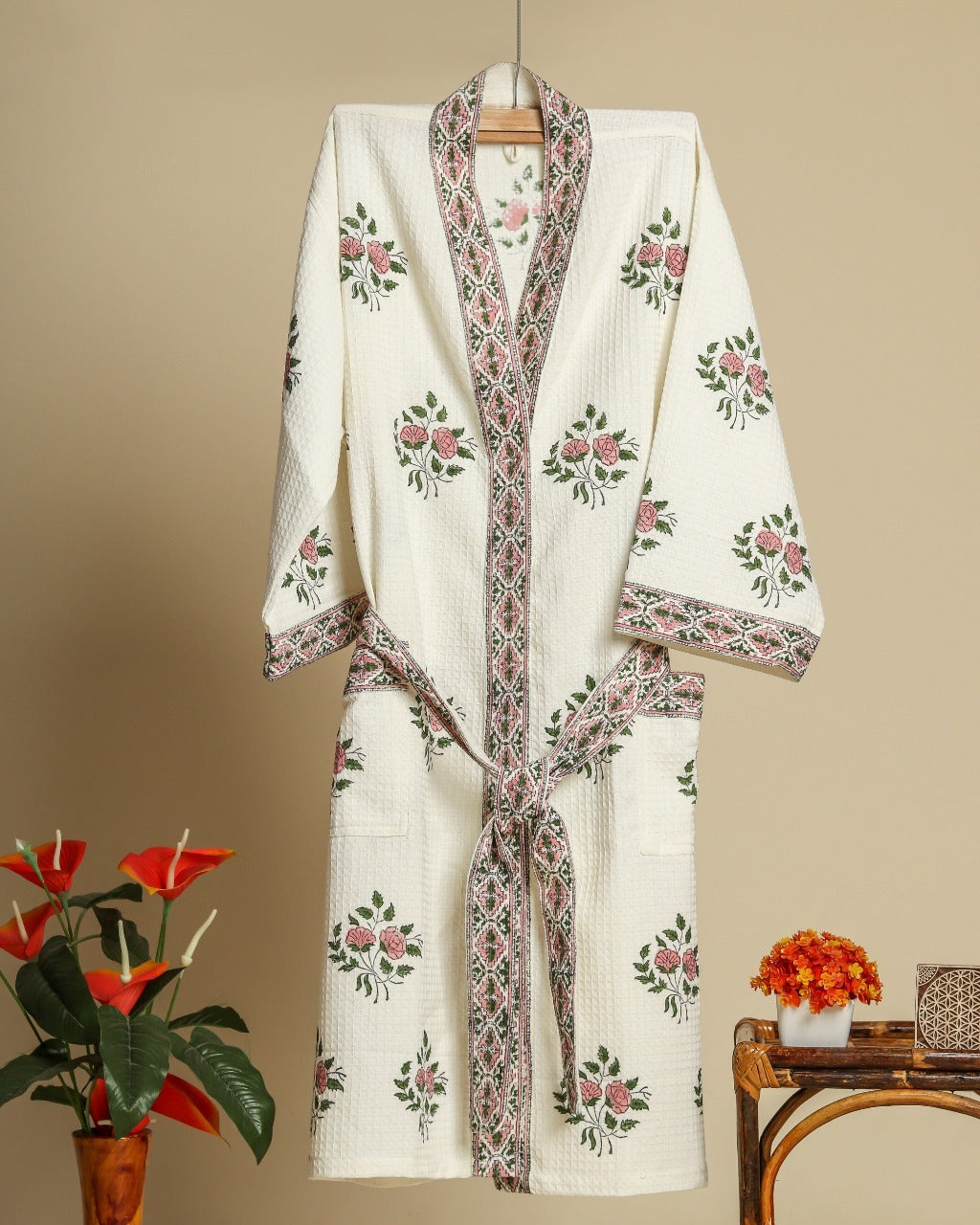 Shop block printed waffle cotton bathrobes in jaipur (BROB03)
