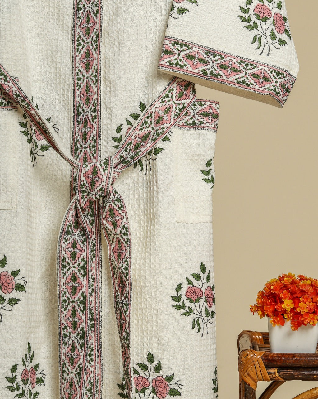 Shop block printed waffle cotton bathrobes in jaipur (BROB03)