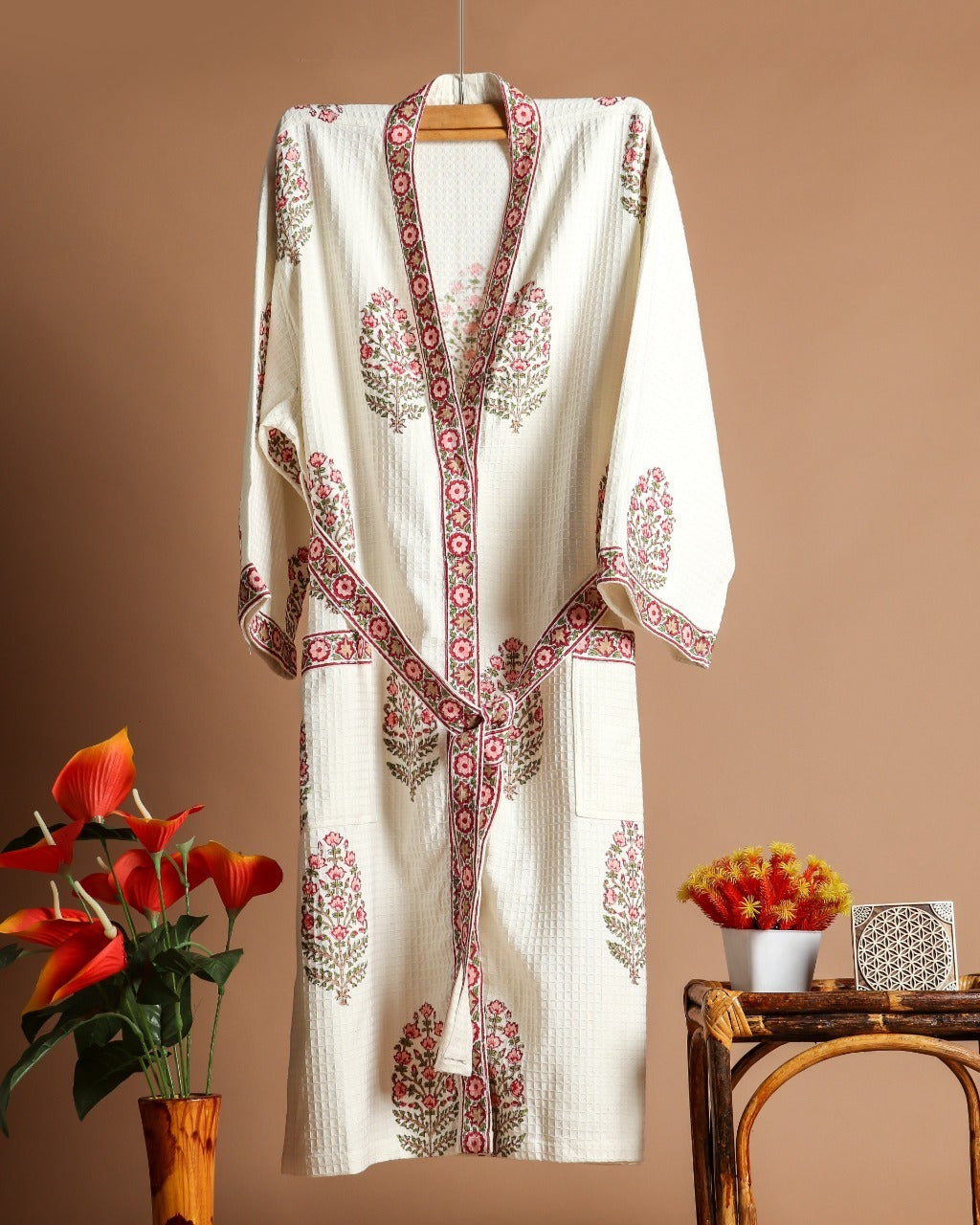 Shop traditioanal block print cotton waffle bathrobes online shopping (BROB07)