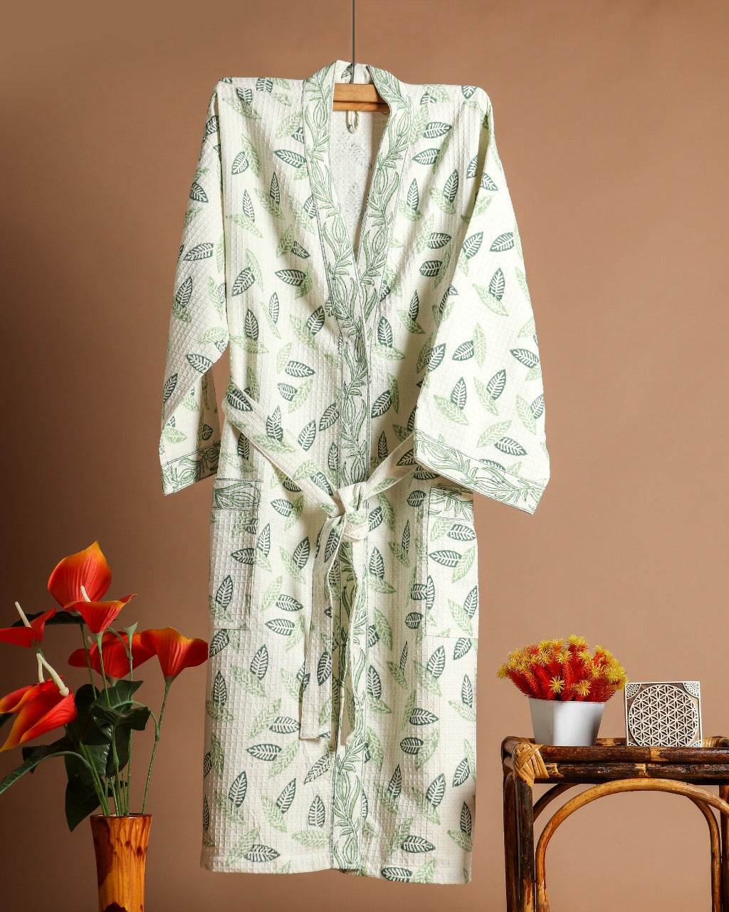 Shop block print waffle cotton bathrobes (BROB09)