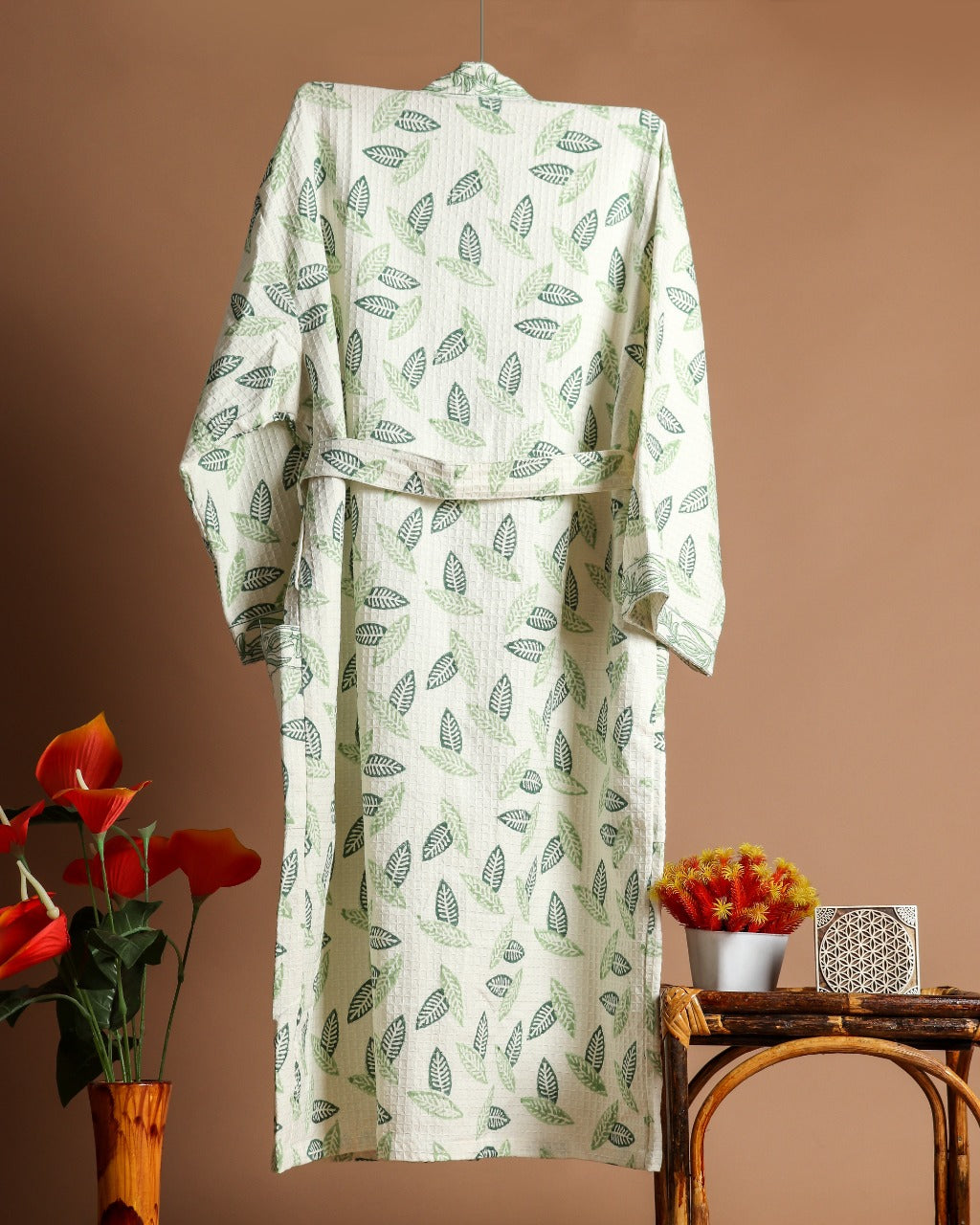 Shop block print waffle cotton bathrobes (BROB09)