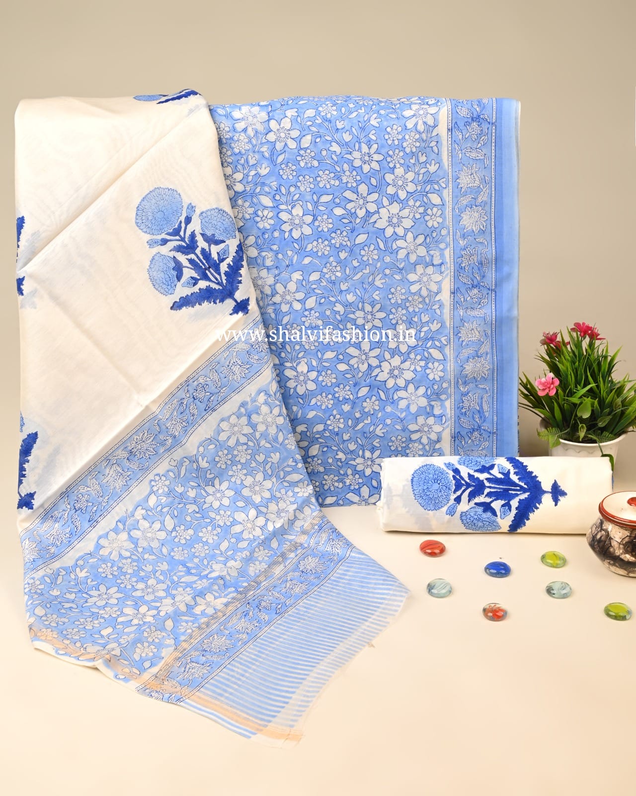 Shop jaipuri printed chanderi silk suits online shopping (CHA102)
