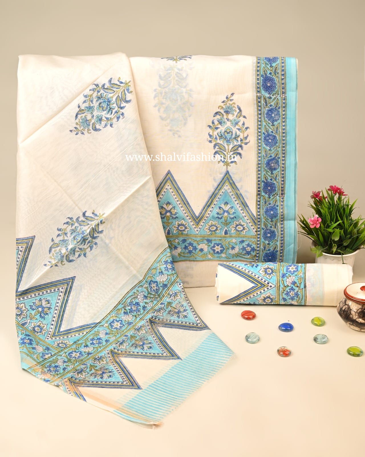 Shop jaipuri block printed chanderi silk suits online (CHA107)