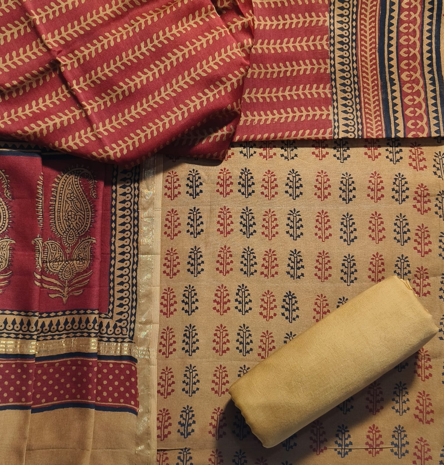 Shop unstitched bagh printed chanderi silk suits in jaipur (CHA11)