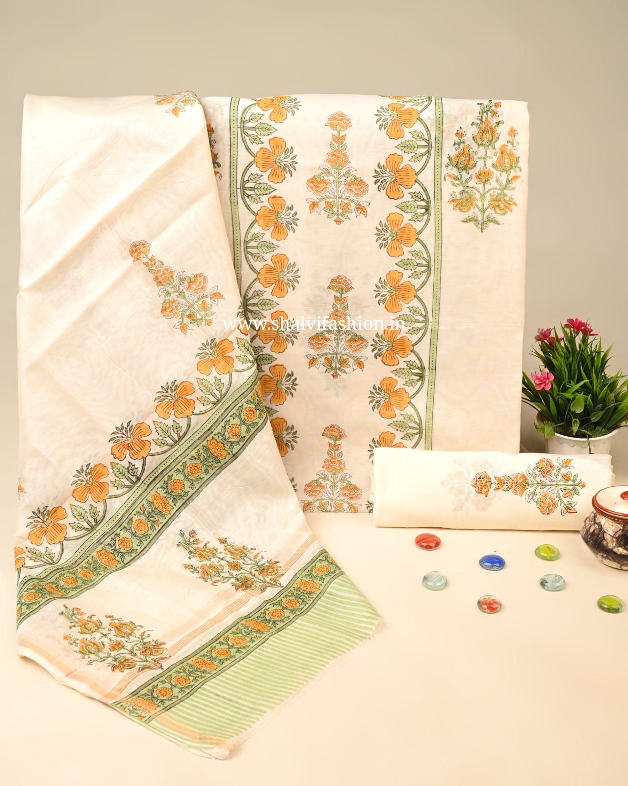 Shop jaipuri printed chanderi silk suits online shopping (CHA117)