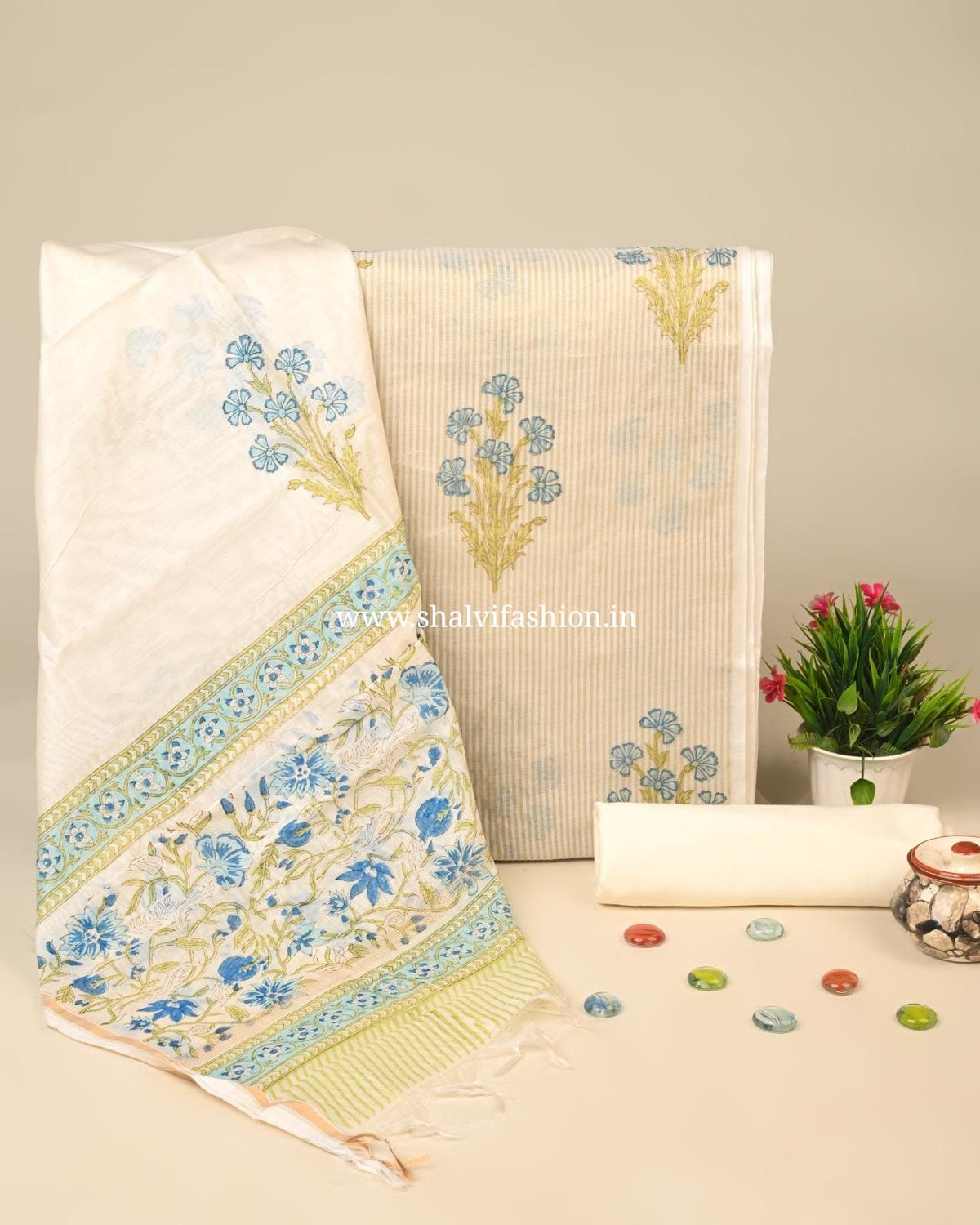 Shop unstitched block printed chanderi silk suits (CHA119)