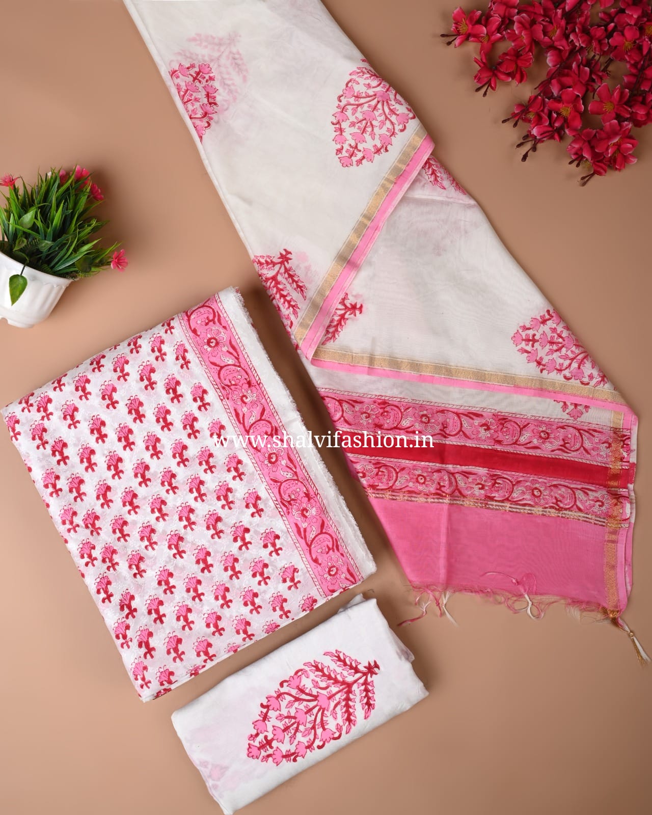 Shop hand block printed chanderi jacquard suits sets (CHA120)
