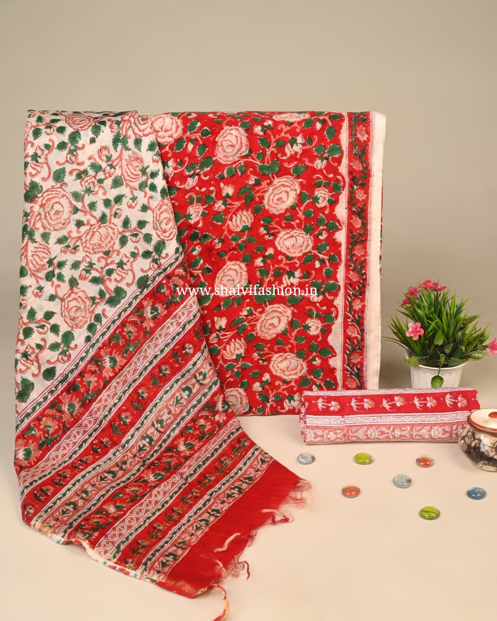 Shop block printed chanderi silk suits online shopping (CHA13)