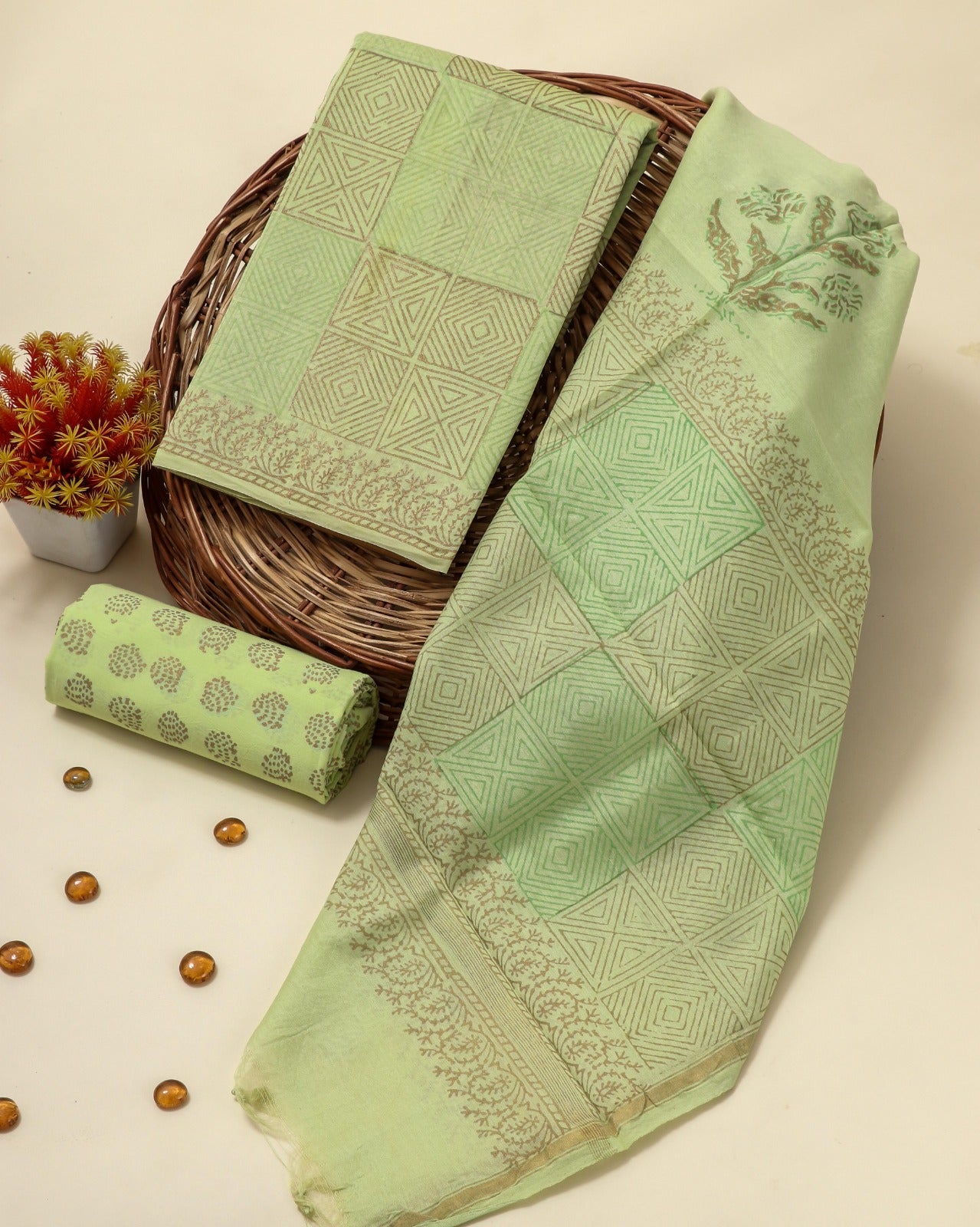 Shop hand block print chanderi sik suits (CHA135)