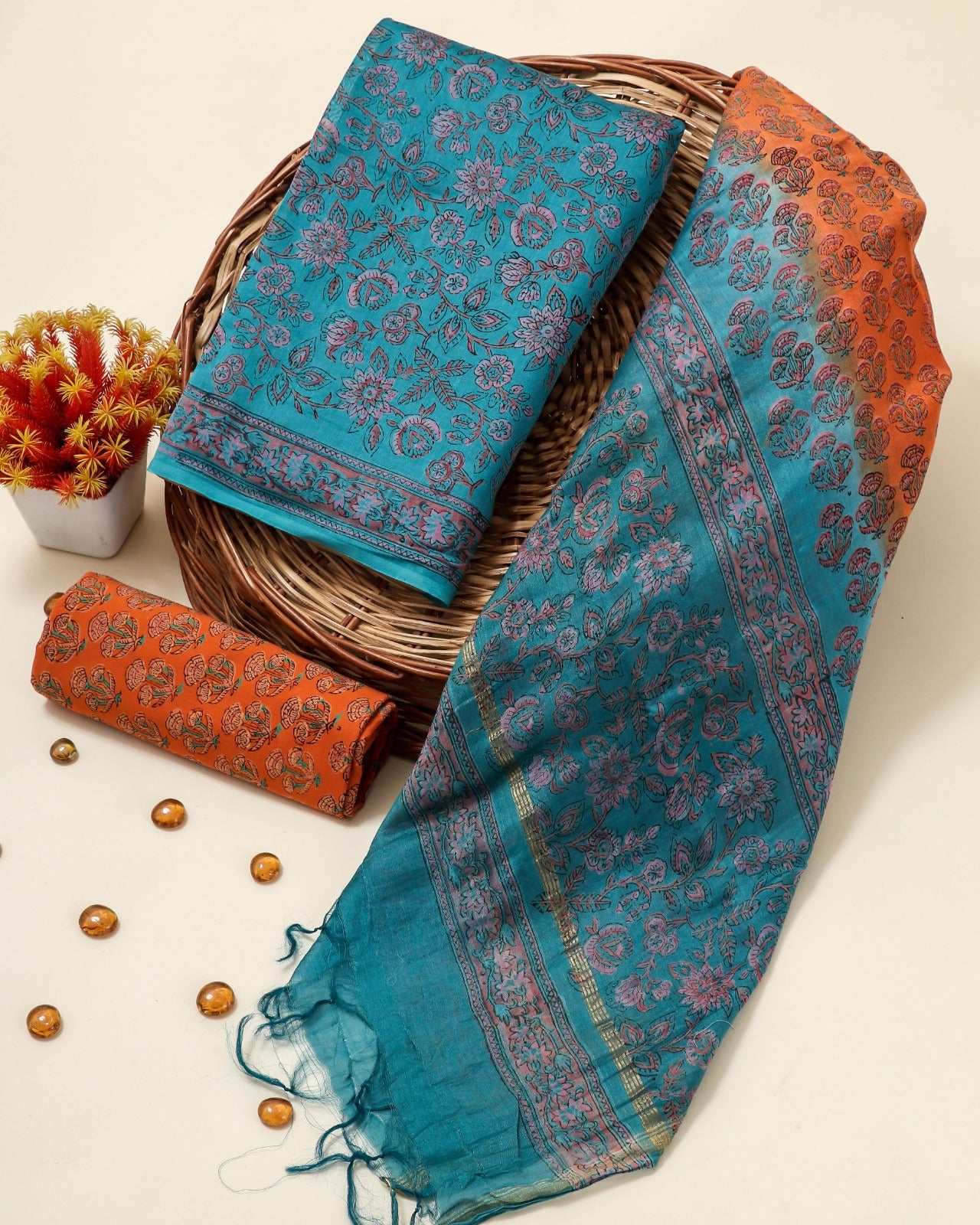 Shop unstitched jaipuri print chanderi silk suits (CHA137)